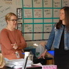 Minnesota Department of Education Deputy Commissioner Stephanie Graff (right) visits with Brittany Burkel (left) and her EMT class students during a one-hour morning visit to Greenbush-Middle River School on May 17. Graff also visited other northwestern Minnesota schools during her trip. (photo by Ryan Bergeron)