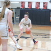 Kenzie Dahl dribbles the ball during the second half of the Gators’ 48-42 road win over the Warren-Alvarado-Oslo Ponies in Warren on February 23. (photo by Ryan Bergeron)