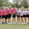 The Gator boy and girl golfers stand with their sub-section championship trophies while also sporting the individual and team medals they earned at the Section 8A North Sub-Section Golf Tournament on May 23 in Roseau. The boys won their sub-section by 18 strokes and the girls by 30 strokes. Pictured are (L-R): Briggs Jenson, Eli Olafson, Kayden Hanson, Masen Swenson, Danyn Janousek, Jaxon Janousek, Jade Reese, Khloe Fletcher, Bethanie VonEnde, Ava Christianson, and Emily Burkel. (photo by Val Truscinski)