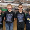 Four of the Gator Elementary Wrestling state or state invite qualifiers stand together in the Gator Wrestling Room, including (L-R): Bennett Berg, Jace Frislie, Luke Hapka, and James Evans. Gator state or state invite qualifiers not pictured include: June Frislie, Levi Hapka, Dominic Berg, Deacon Sondreal, and Easton Berg. (photo submitted by Danielle Berg)